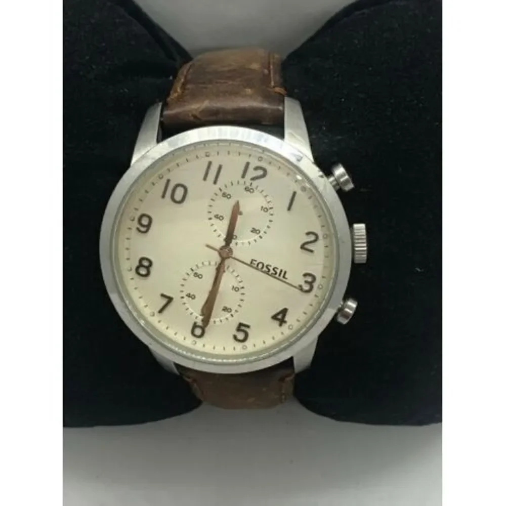 Fossil FS4872 Men's Watch Chronograph Egg Dial Brown Leather 42mm Quartz D688